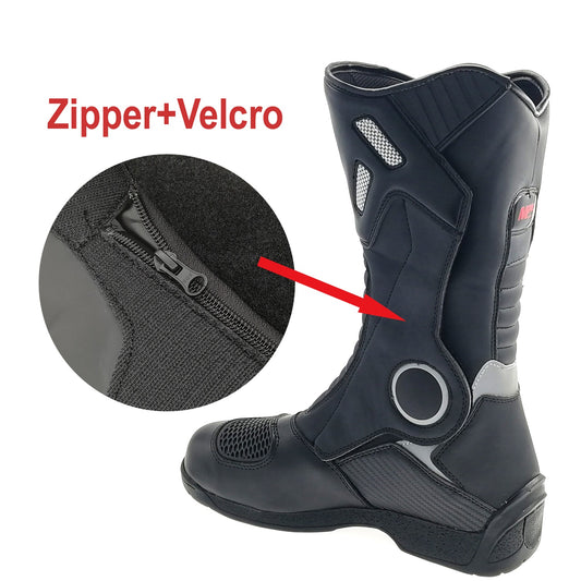 Black Armoured Synthetic Leather Waterproof Motorbike Race Sport Boots