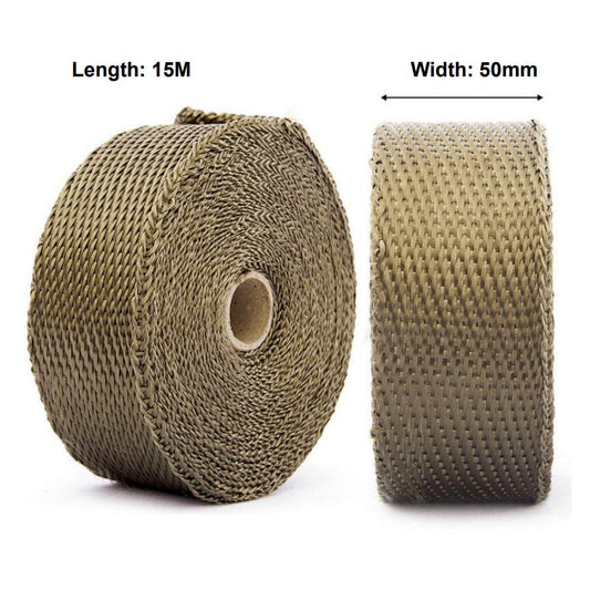 15M Titanium Heat Wrap Tape 50MM x 15M Exhaust Insulating Downpipe +10 Ties