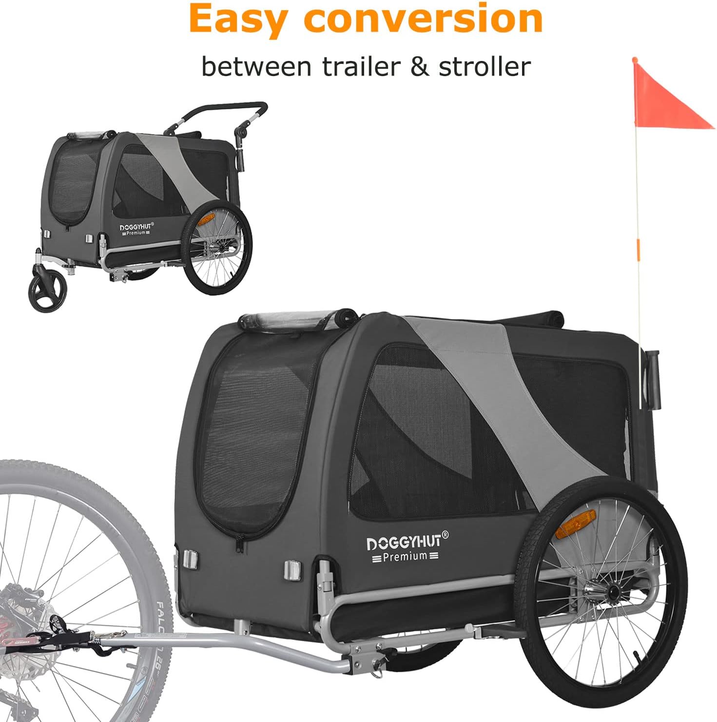 Doggyhut XL Pet Bike Trailer Stroller for Dogs Up to 45kgs Parking B