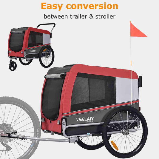Large Pet Trailer & Stroller Bike Dog Trailer Parking Brake Reinforced Floor