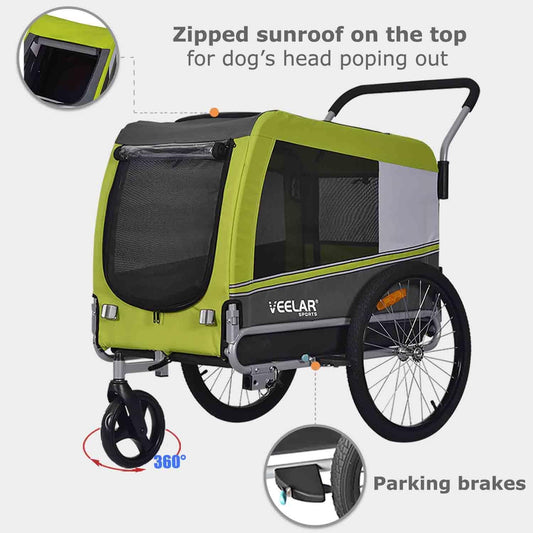 Large Pet Trailer & Stroller Bike Dog Trailer Parking Brake Reinforced Floor
