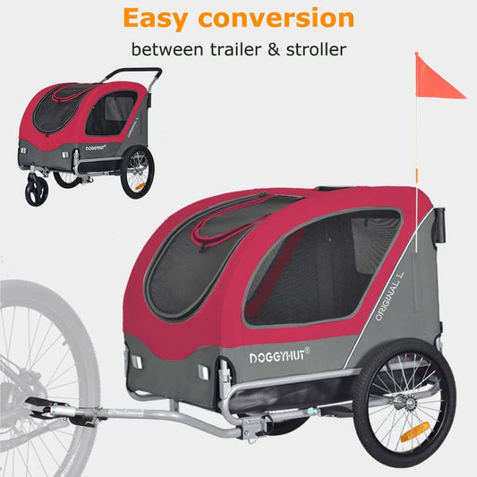 Doggyhut Large Pet Bike Trailer & Stroller for Dogs Up to 35kgs Parking Brakes