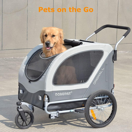 Doggyhut Large Pet Bike Trailer & Stroller for Dogs Up to 35kgs Parking Brakes