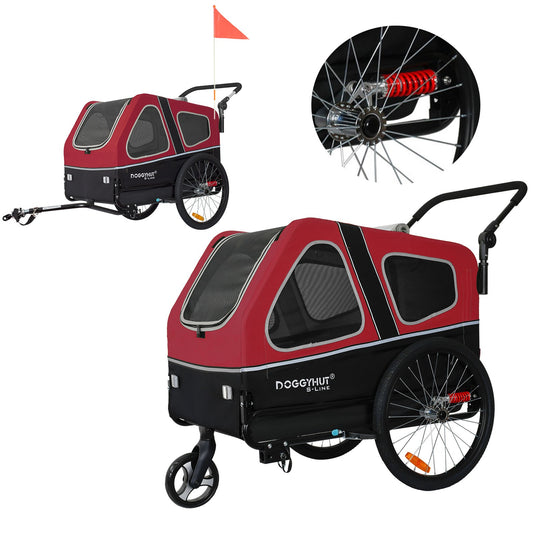 Doggyhut XL Pet Bike Trailer & Stroller for Dogs Up to 45kgs Suspension Wheels