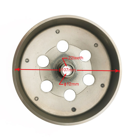 Clutch bell 107mm for Piaggio, Peugeot, Kymco, SYM, GY6 139QMA/QMB
