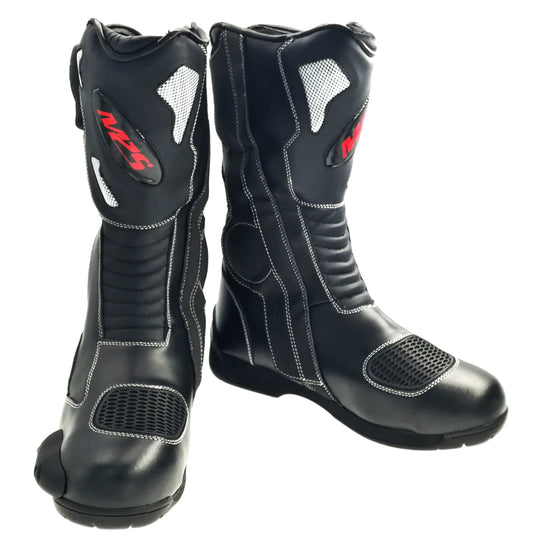 Motorcycle Black Armoured Leather Waterproof Motorbike Race Sport Boots