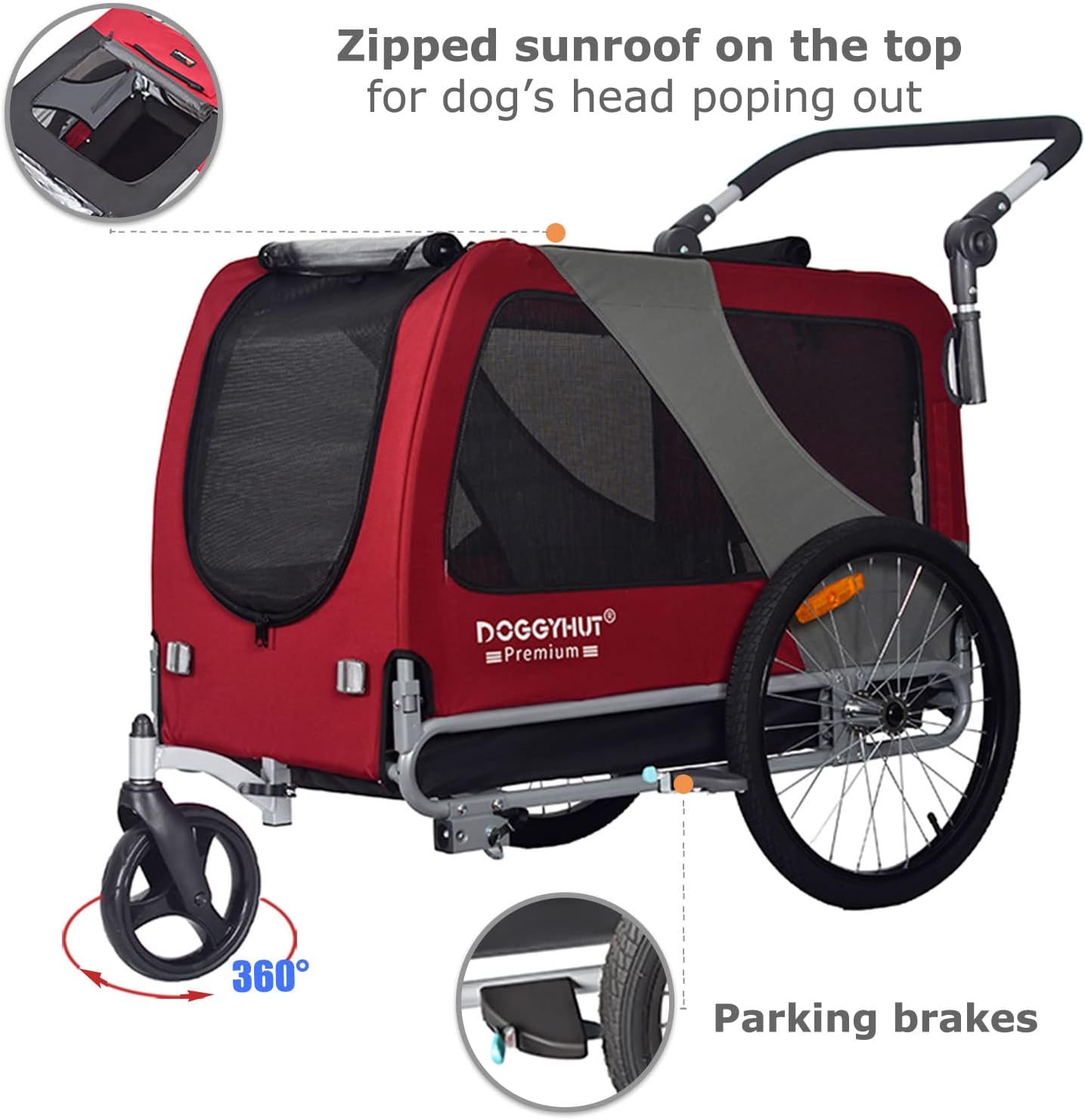 Doggyhut XL Pet Bike Trailer Stroller for Dogs Up to 45kgs Parking B M2S Parts