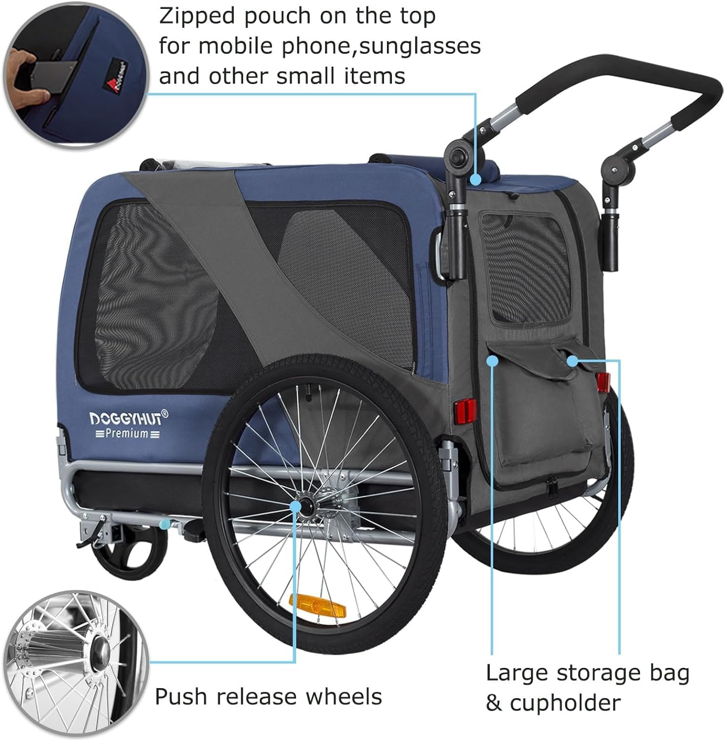 Doggyhut XL Pet Bike Trailer Stroller for Dogs Up to 45kgs Parking B M2S Parts