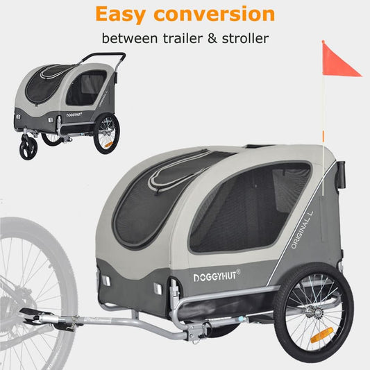 Doggyhut Large Pet Bike Trailer & Stroller for Dogs Up to 35kgs Parking Brakes