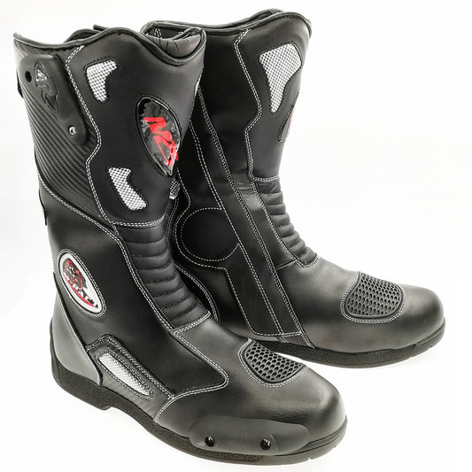 Motorcycle Black Armoured Leather Waterproof Motorbike Race Sport Boots